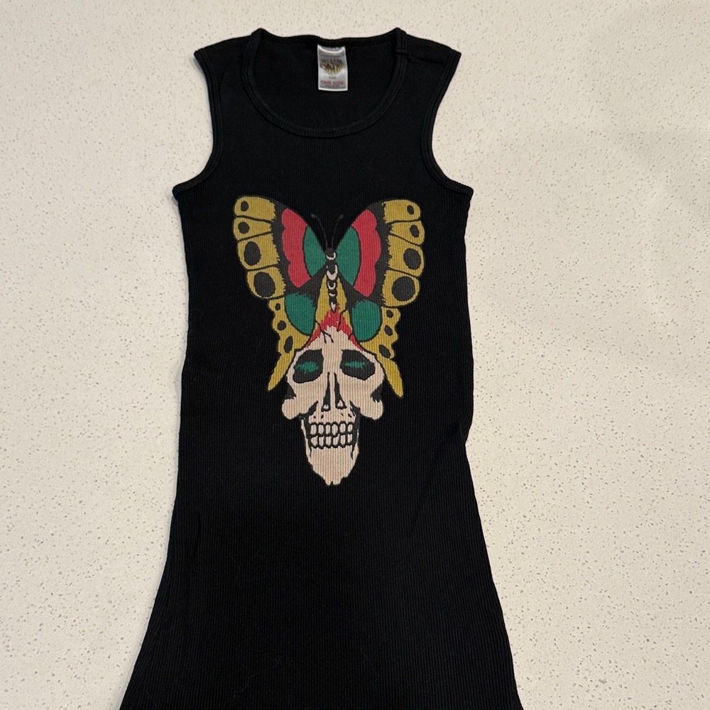 Ed Hardy Black Tank Top with Colorful Butterfly and Skull Design